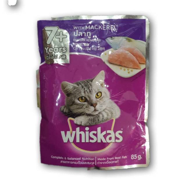 Jual Whiskas Pouch Mackerel 7+ 80gr Makanan Kucing Basah untuk Kucing