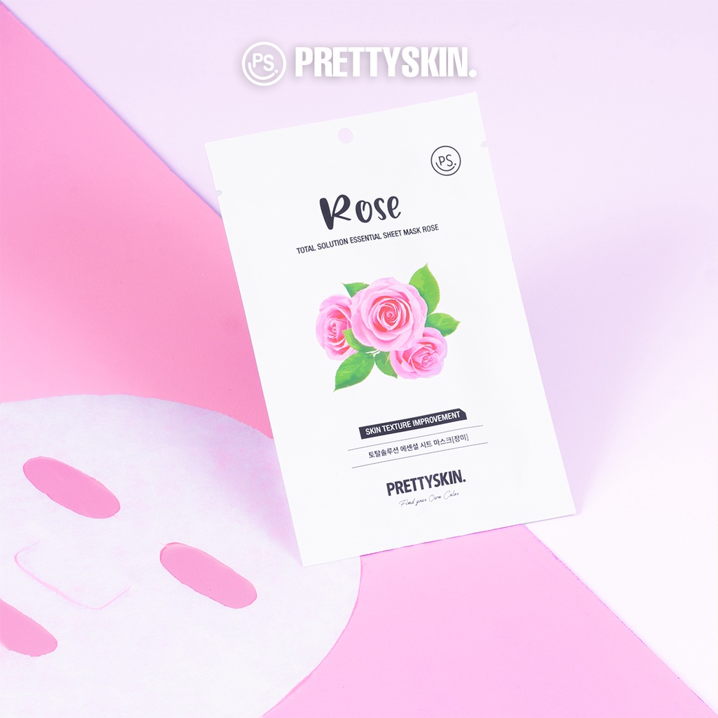 Jual Pretty Skin Total Solution Essential Sheet Mask/Masker Wajah Rose ...