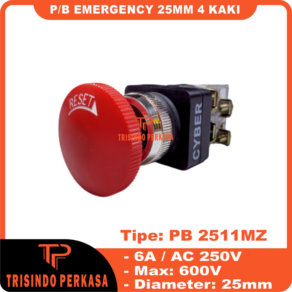 Jual Push Button Reset Emergency PB2511MZ 25mm 4kaki. | Shopee Indonesia