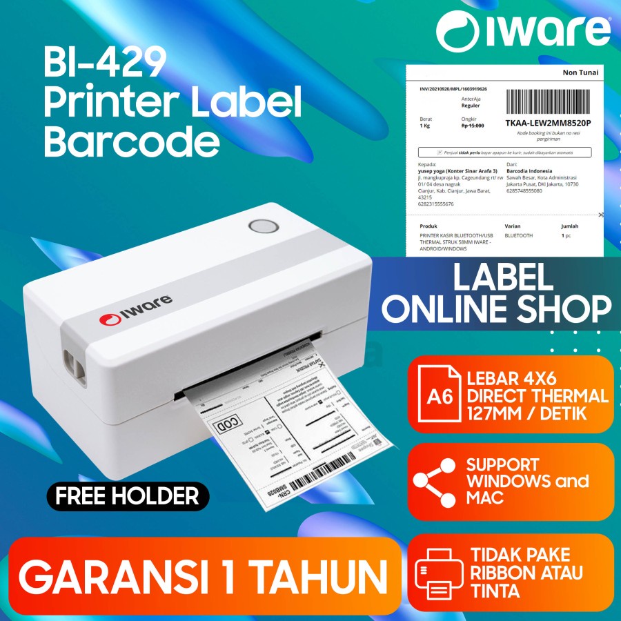Jual PRINTER LABEL BARCODE USB IWARE BP428 / BP429 USB / BT Shopee
