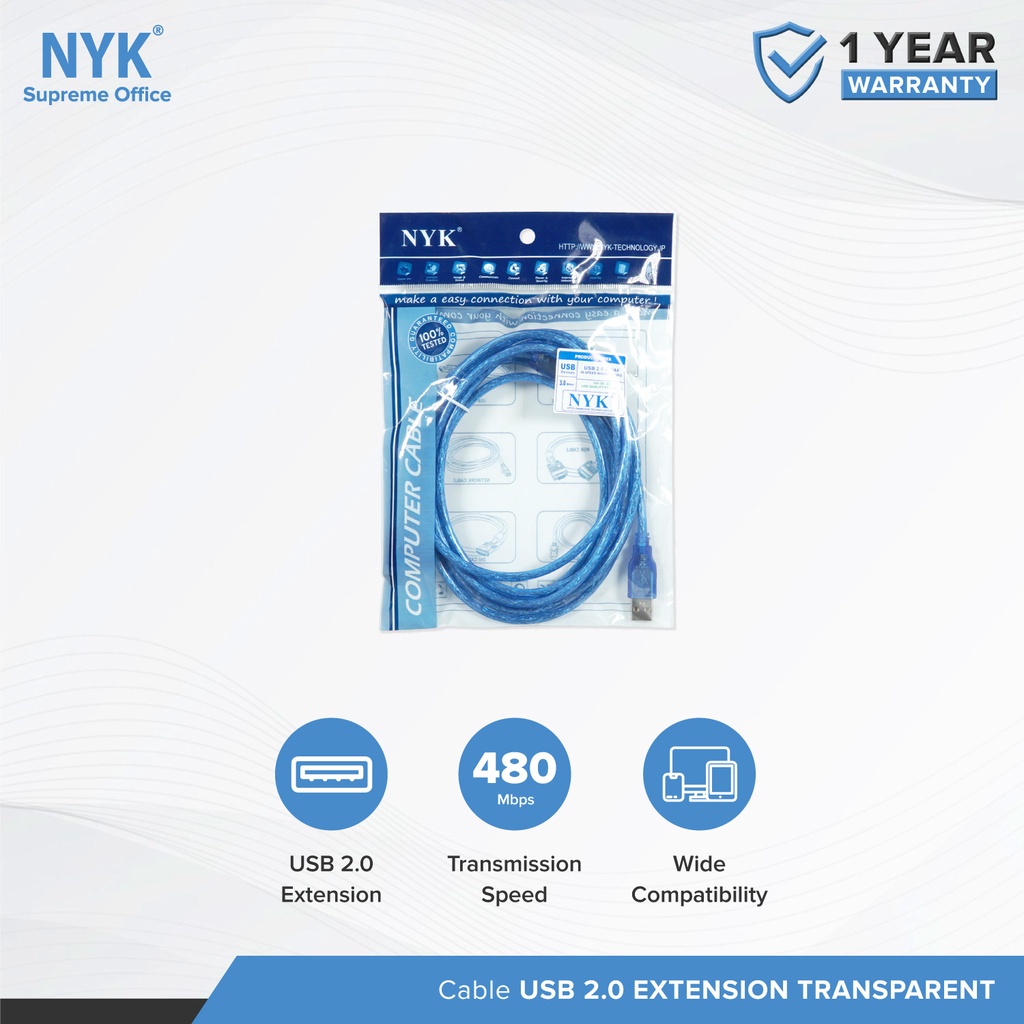 NYK Cable USB 2.0 EXTENSION Transparant COD (3)
