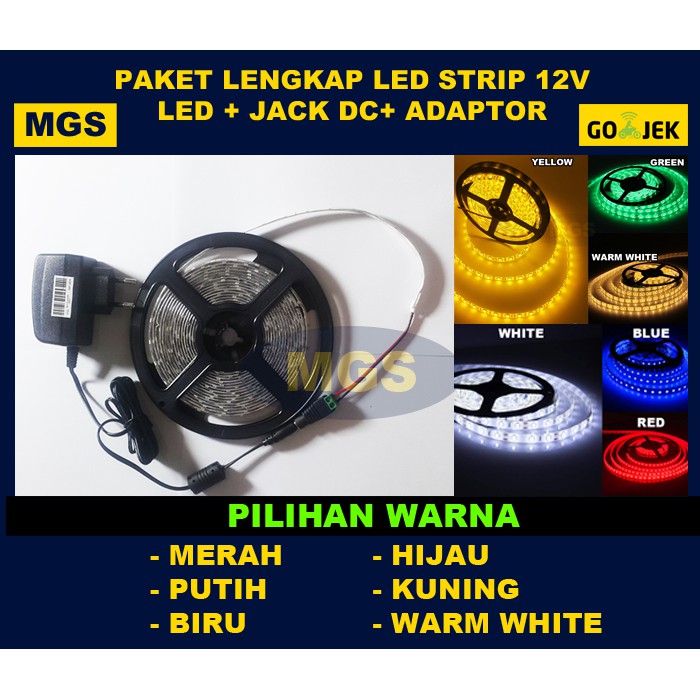Jual LED STRIP 12V LENGKAP ADAPTOR DAN JACK TINGGAL PASANG | Shopee ...