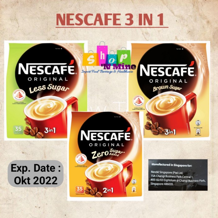 Jual nescafe 3 in 1 original Instant Coffee Less sugar Brown Sugar lmport Shopee Indonesia