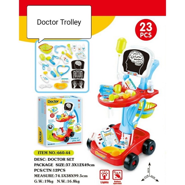 Jual Doctor trolley set (23pcs) mainan dorongan kereta dokter anak ...