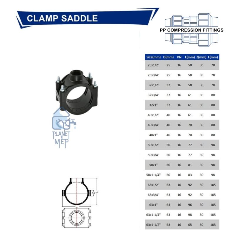 Jual Clamp Saddle HDPE 63mm x 1/2" Klem Sadel Compression Fitting