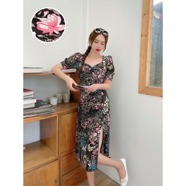 Jual Selvia Dress Floral Korean Vintage Summer Gaun Pantai Manis Liburan Bali Sexy Vacation