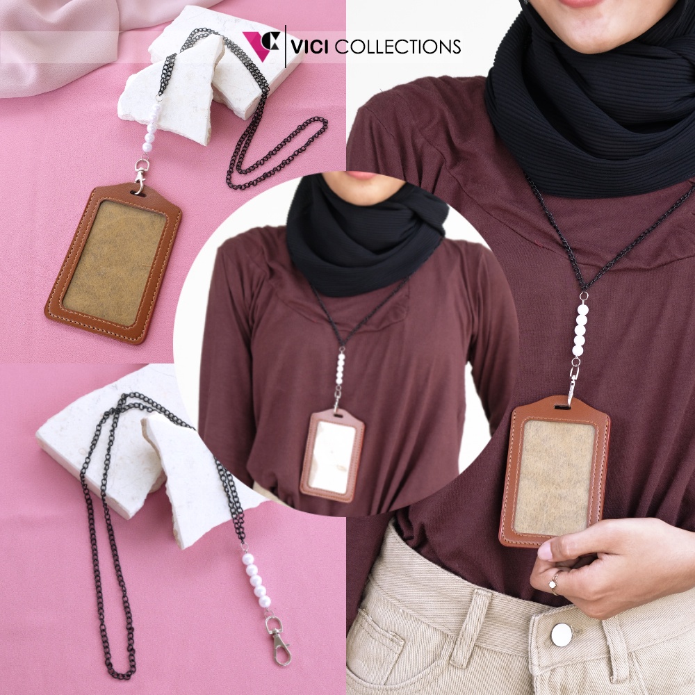 Jual ID Card Vici Holder Gantungan ID Card Case Name Tag Tali Rantai