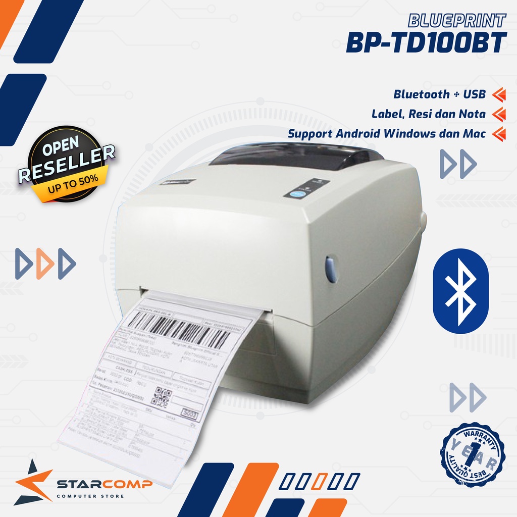 Jual Printer Barcode Thermal Label Resi A Blueprint Td Bt Usb