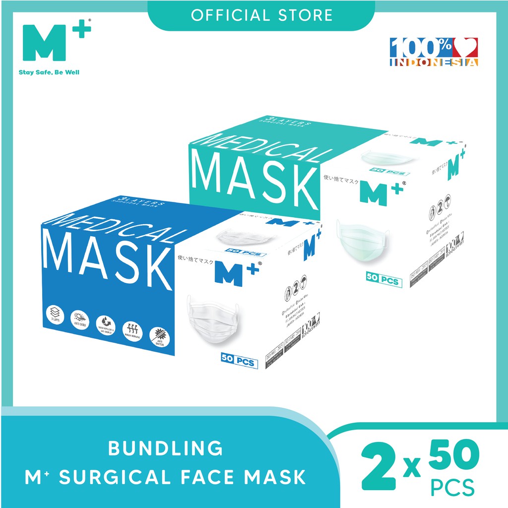 Jual Masker Medis Earloop Putih & Masker Medis Earloop Hijau M+ Isi 50 ...