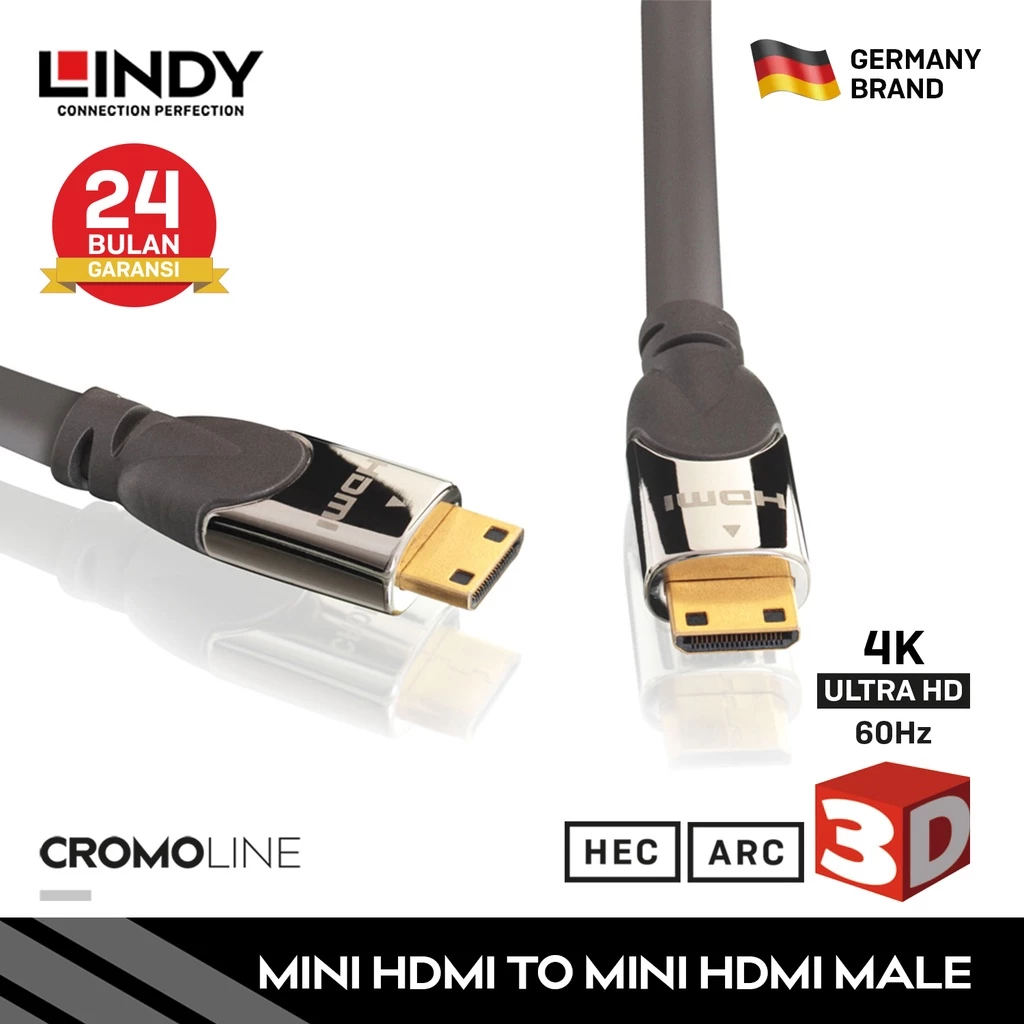 Kabel Mini HDMI 2.0 LINDY 2m Mini HDMI to Mini HDMI with Ethernet 4K Cable 10.2Gbps Triple Shielded 41452