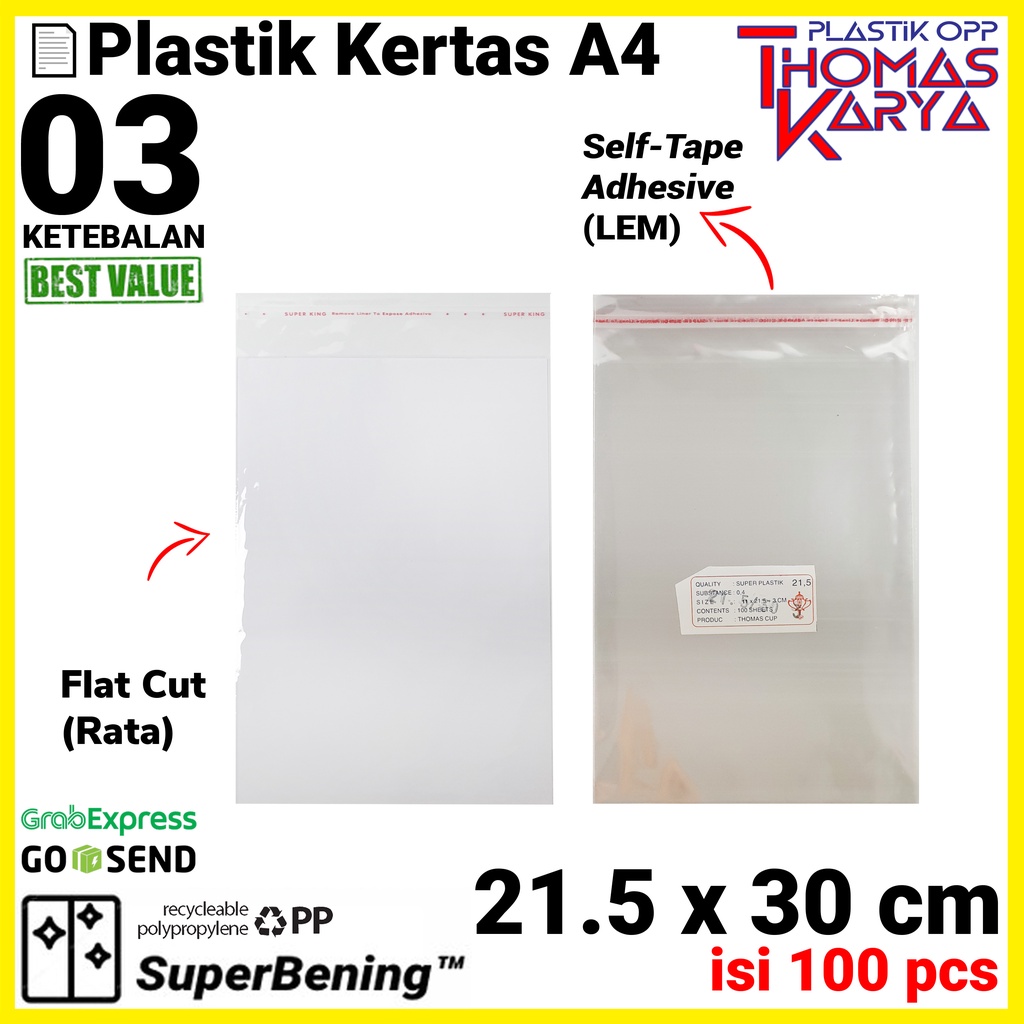 Jual Plastik Kertas A4 F4 Hvs A3 A5 A6 A7 Isi 100 Kantong Opp Undangan Bening Lem Seal Perekat 0323