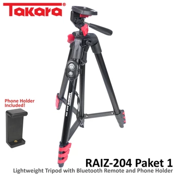 Tripod Takara RAIZ 204 Paket Free Holder Hp Remote Bluetooth Clip Tas