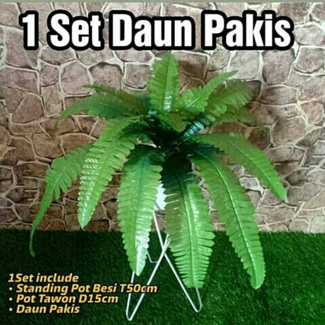 Jual Set daun pakis artificial plus pot tawon dan standing besi ...