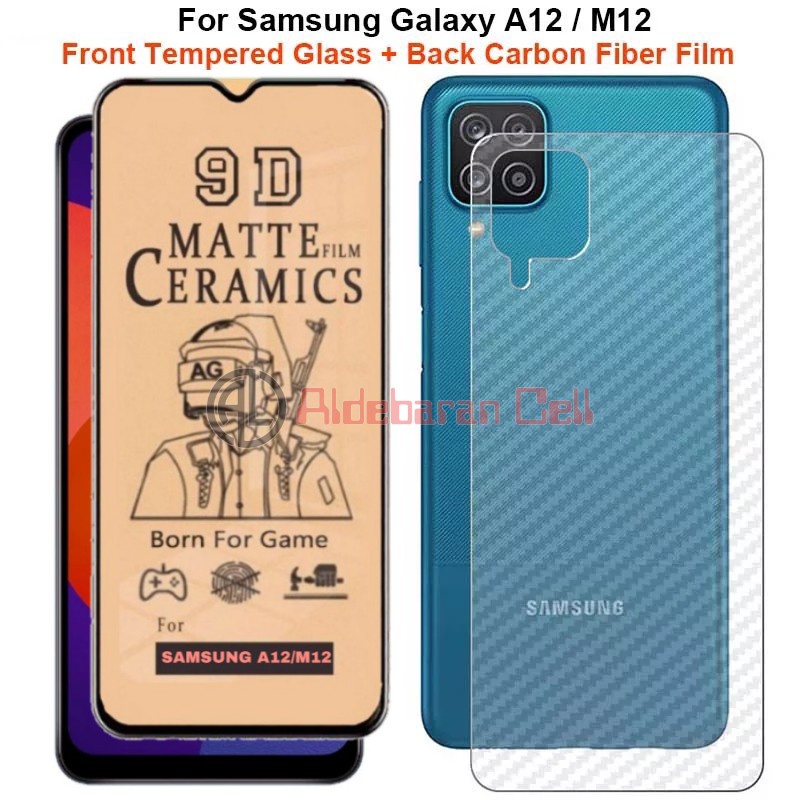 Paket Tempered Glass Samsung A12 M12 Anti Gores Pelindung Layar Ceramic  Matte Radiasi Blue Light Screen Protector Lensa Kamera Belakang Anti Glare 
