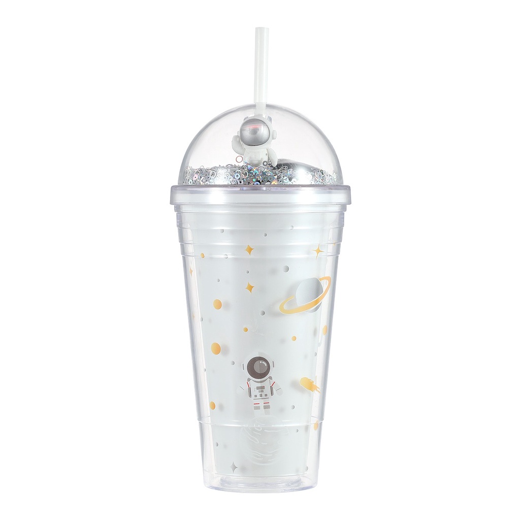 Jual MINISO Gelas plastik double-layer seri planet dengan sedotan Dua ...