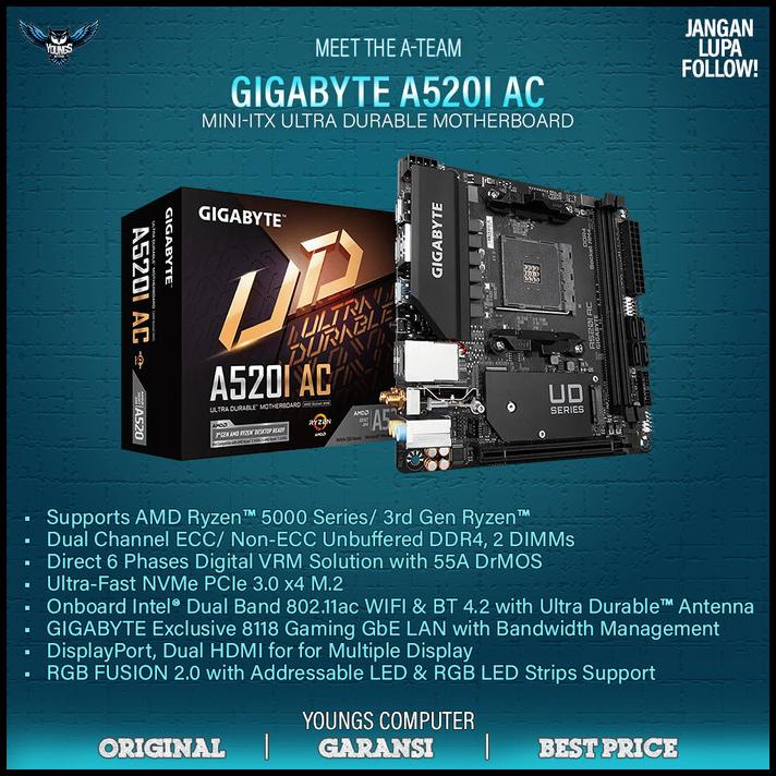 Jual Gigabyte A520I Ac Am4 MiniItx Ddr4 M.2 Nvme Motherboard Amd A520
