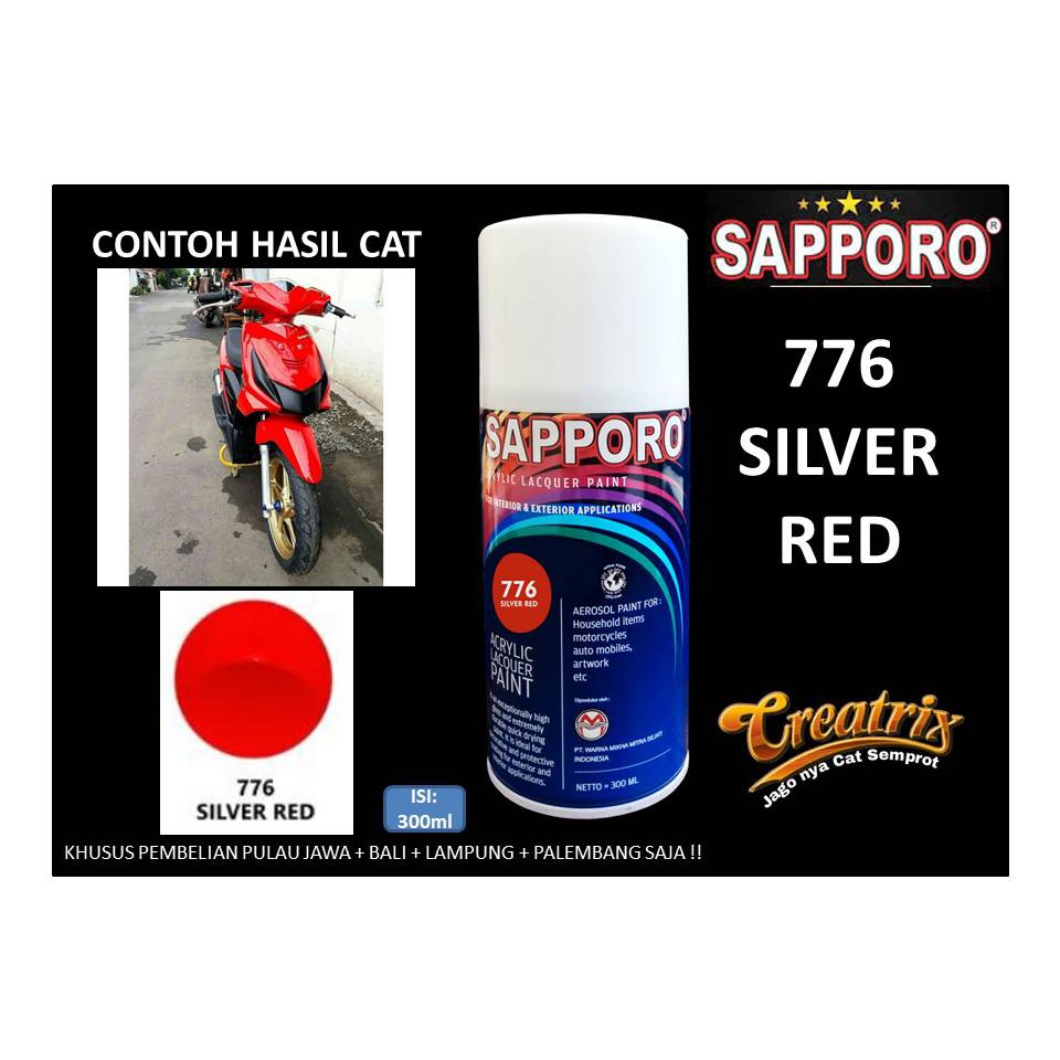 Jual SAPPORO SPRAY PAINT 776 SILVER RED MERAH 300ML / Pylox / Pilox ...