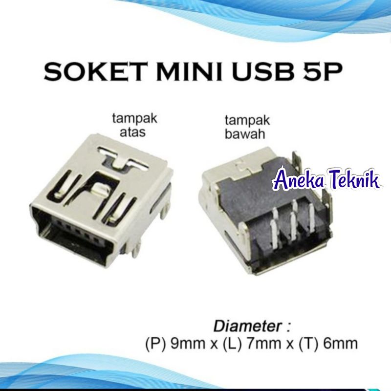 Jual Soket Mini USB Kosong Cewek / Female Plug SMD MINI 5P USB SOCKET ...