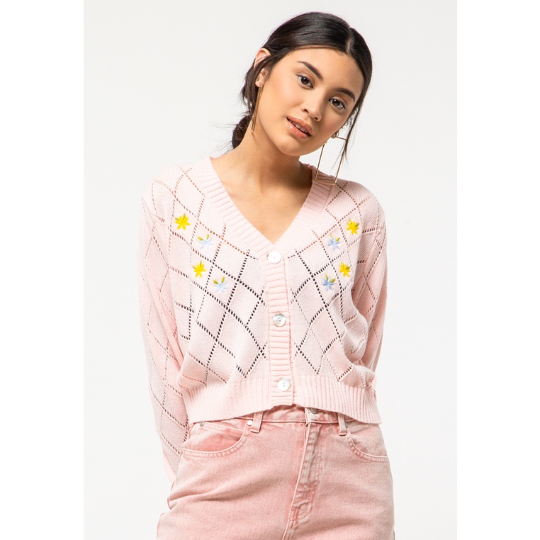 Jual COLORBOX Pink Embroidery Cardigan Shopee Indonesia