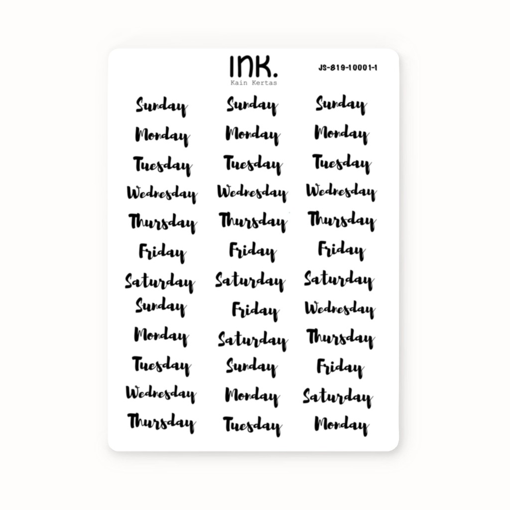 Jual Day Sticker (font 1) Journal Sticker - Decor Stiker (JS-819-10001 ...