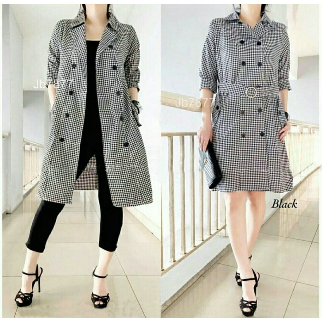 Jual Pakaian Kemeja Coat Mini Dress Wanita Lengan Panjang 3 IN 1 Motif ...