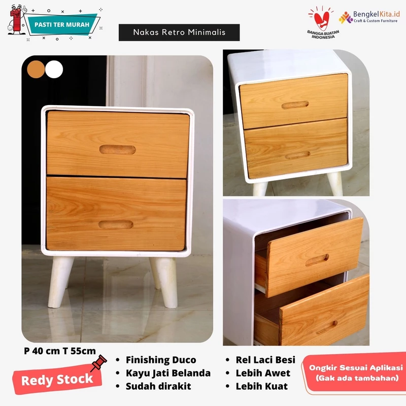 Meja Nakas Minimalis Retro Nova| Meja Laci Samping Tempat Tidur | Nakas Duco Minimalis Premium