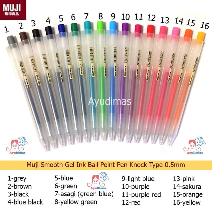 Jual Muji Smooth Gel Ink BallPoint color Pen Knock Type pulpen tinta