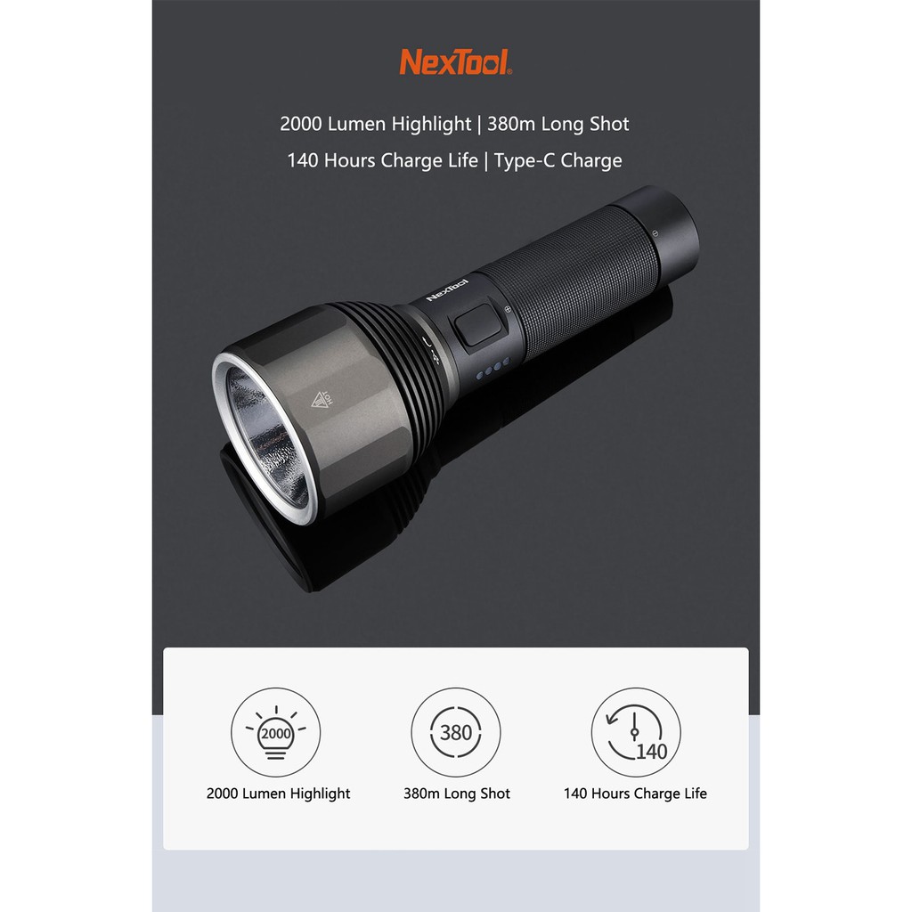 Jual NEXTOOL Rechargeable IPX7 Flashlight 2000 Lumens - ZES0417 ...