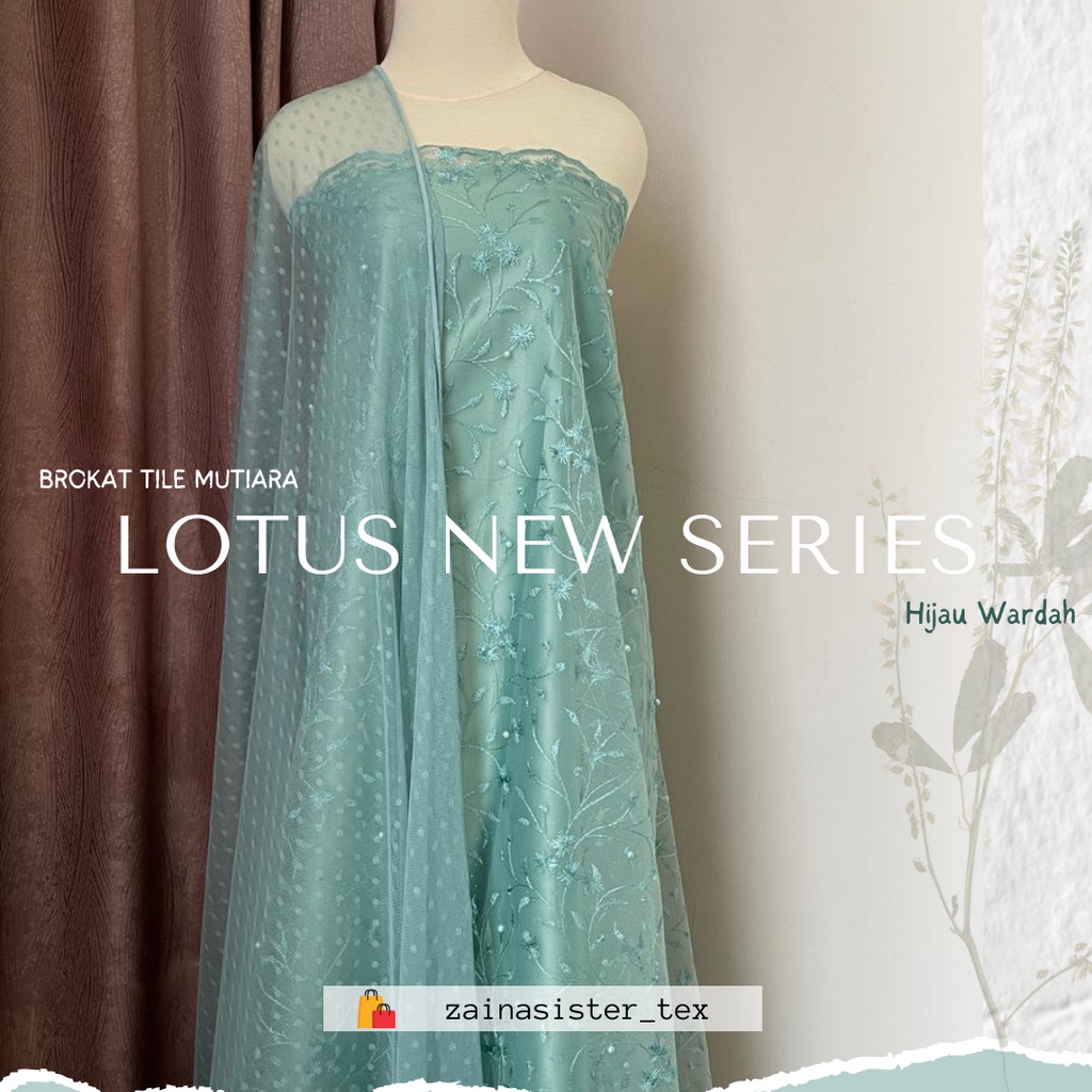 Jual Bahan Kain Brokat Brukat Tile Mutiara Lotus New Series Warna Hijau