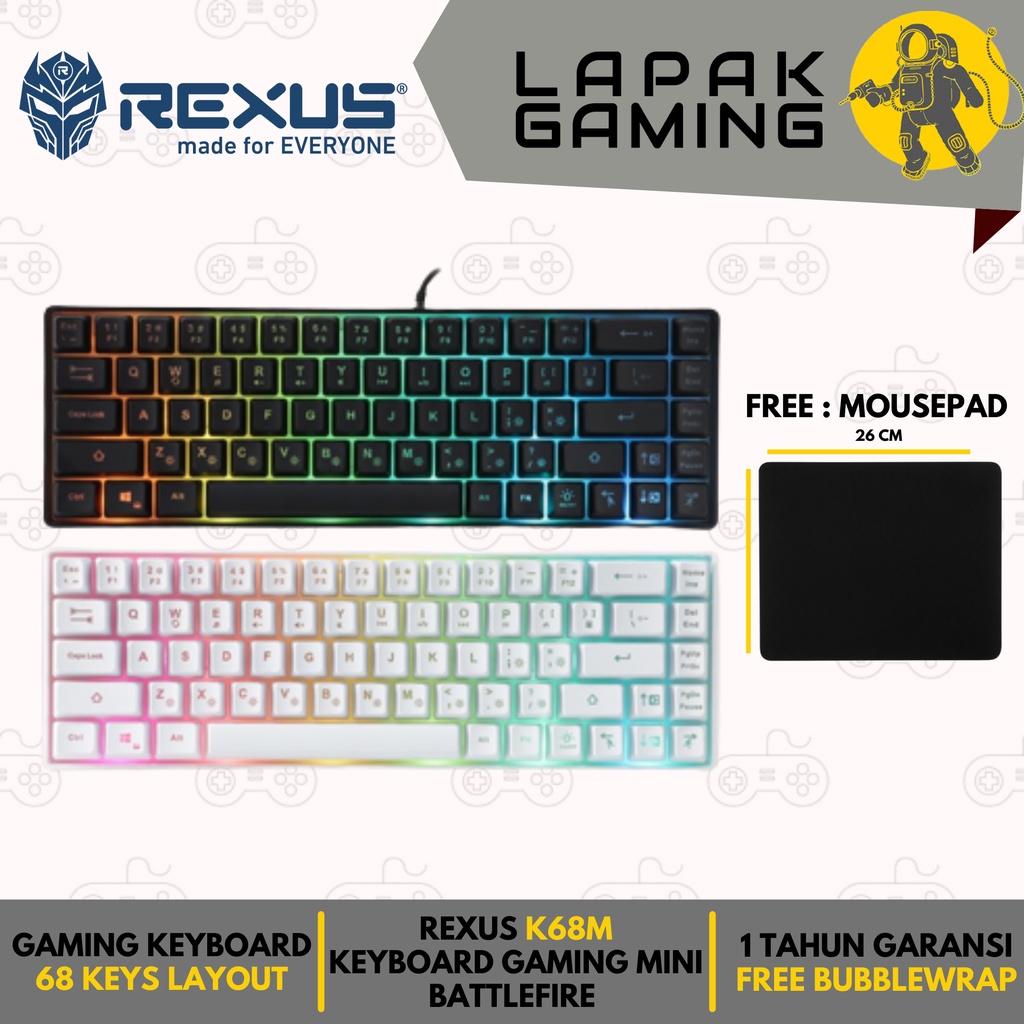 Jual Rexus Keyboard Gaming Mini Battlefire K68M GARANSI RESMI 100