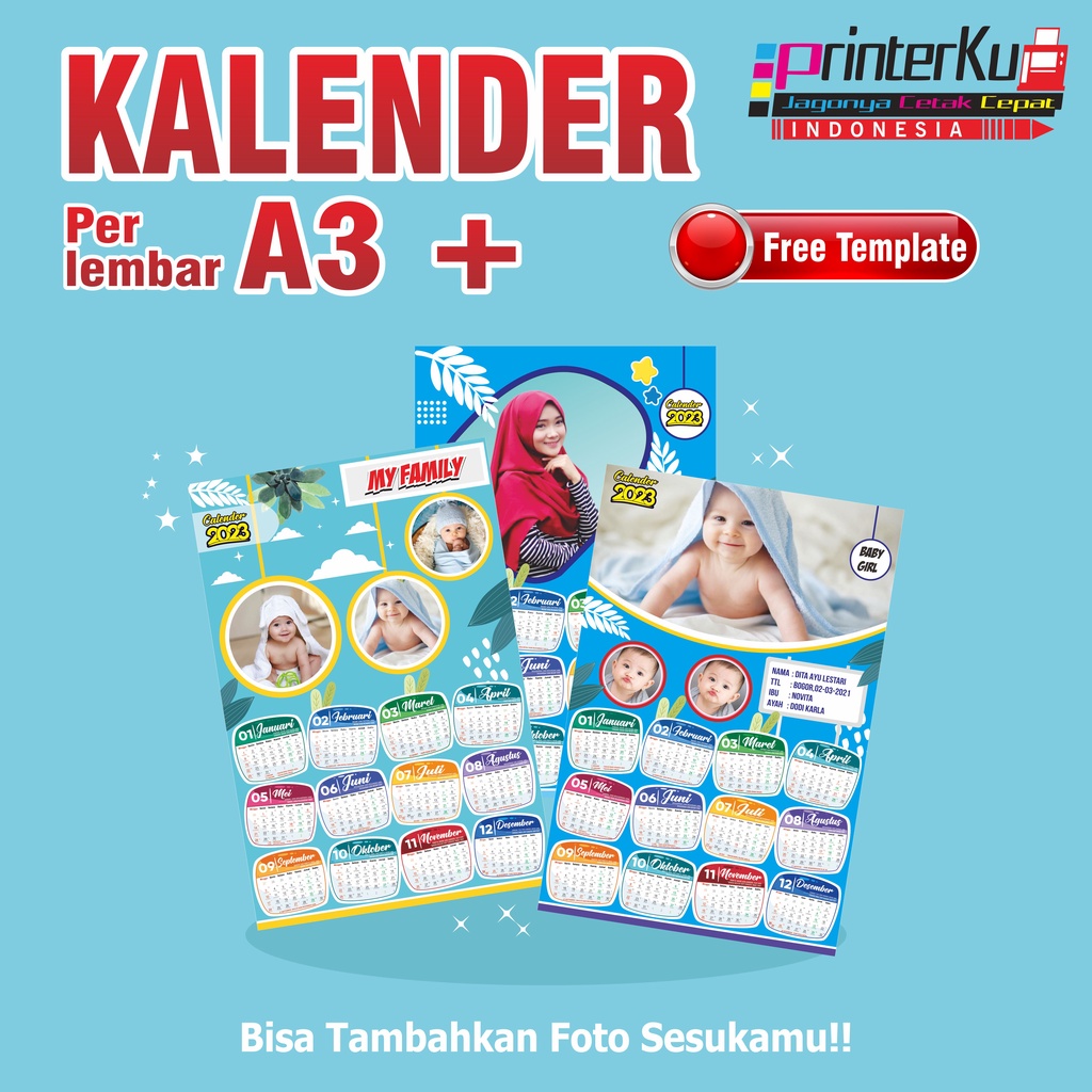 Jual Cetak Kalender Dinding Custom A3+ Karakter Foto Free Desain ...