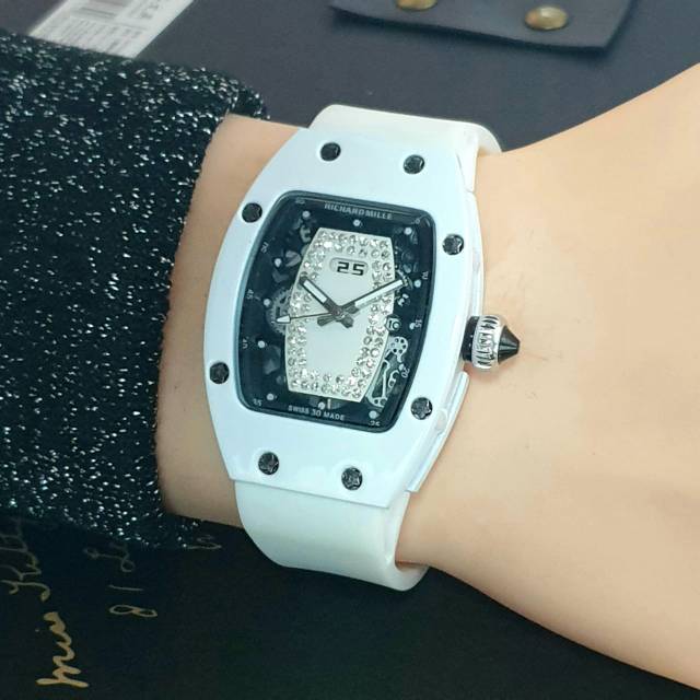 Jam Tangan Wanita RM Richard Mile Tali Rubber Jam Tangan Super Mewah Jam Tangan Wanita Tali Putih