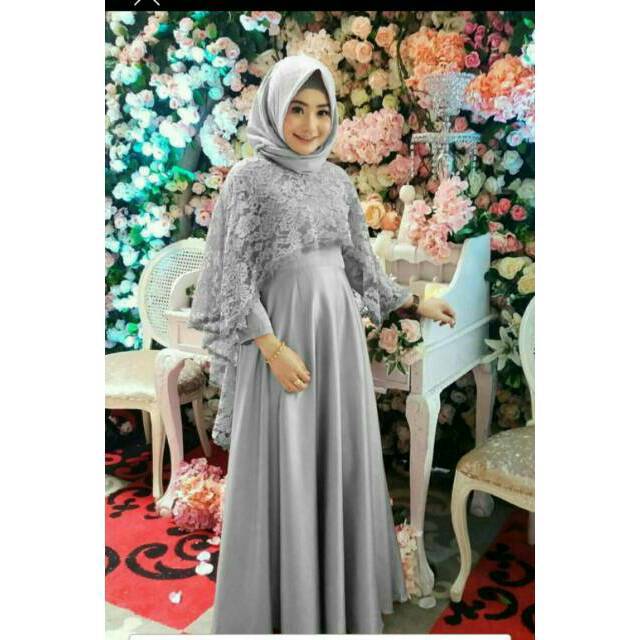 Long Dress Maxydress Hijab Maxi Brukat Brokat Lace Mix Balotelli Cantik Simple Elegant Party Pesta