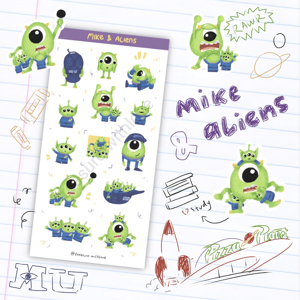 Jual MINI STIKER MIKE & ALIENS (waterproof, kiss cut, doff) | Shopee ...