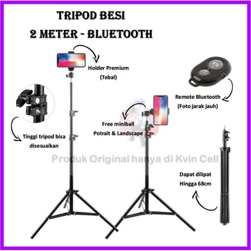 Tripod Handphone 2 Meter Besi Plus Mini Ball Head Free Holder Hp Free Tomsis Remote Bluetooth