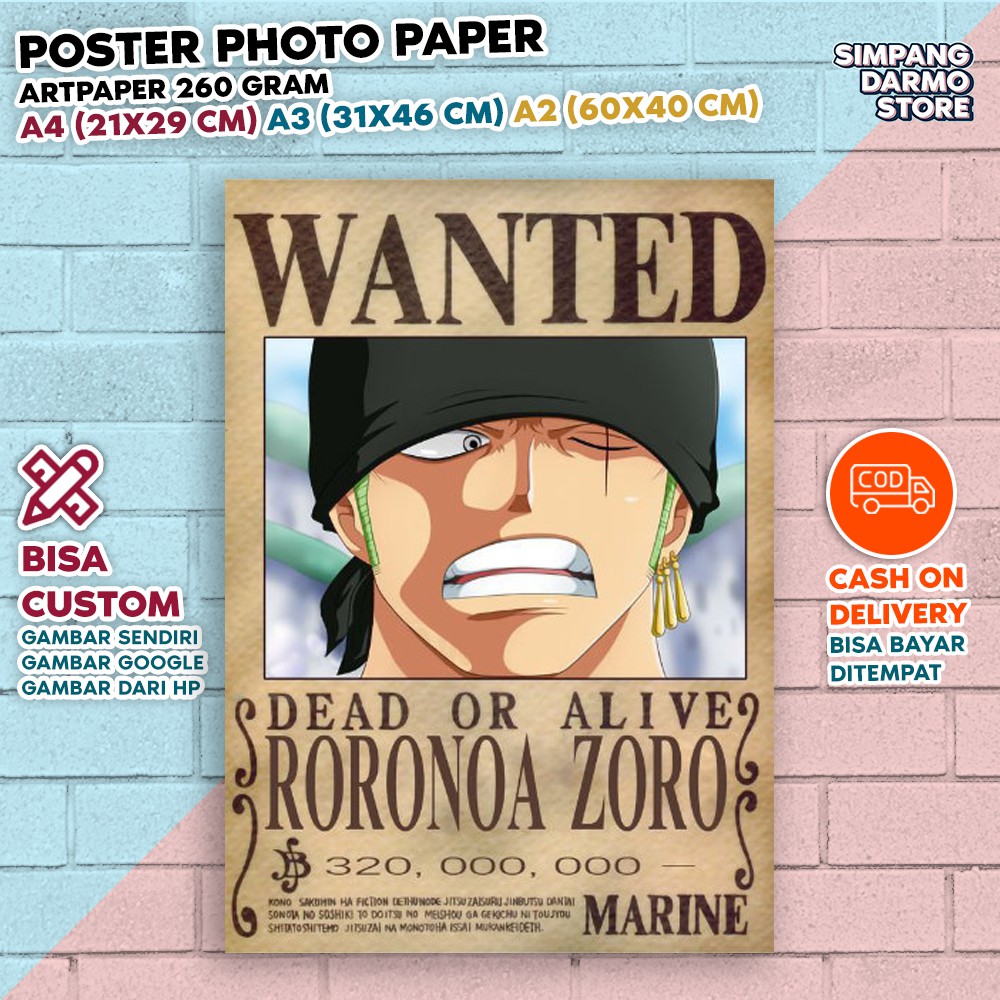 Jual Poster Buronan Roronoa Zoro Terbaru Zorro Kru Topi Jerami Hiasan ...