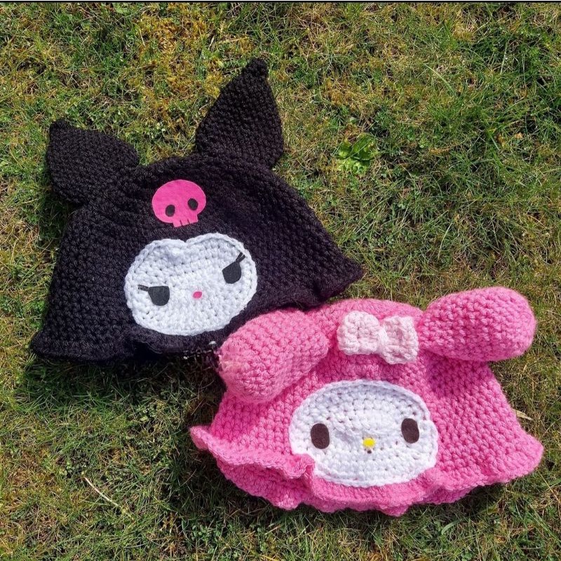 Jual Crochet Bucket Hat SANRIO SERIES MY MELODY & KUROMI topi rajut 100 ...