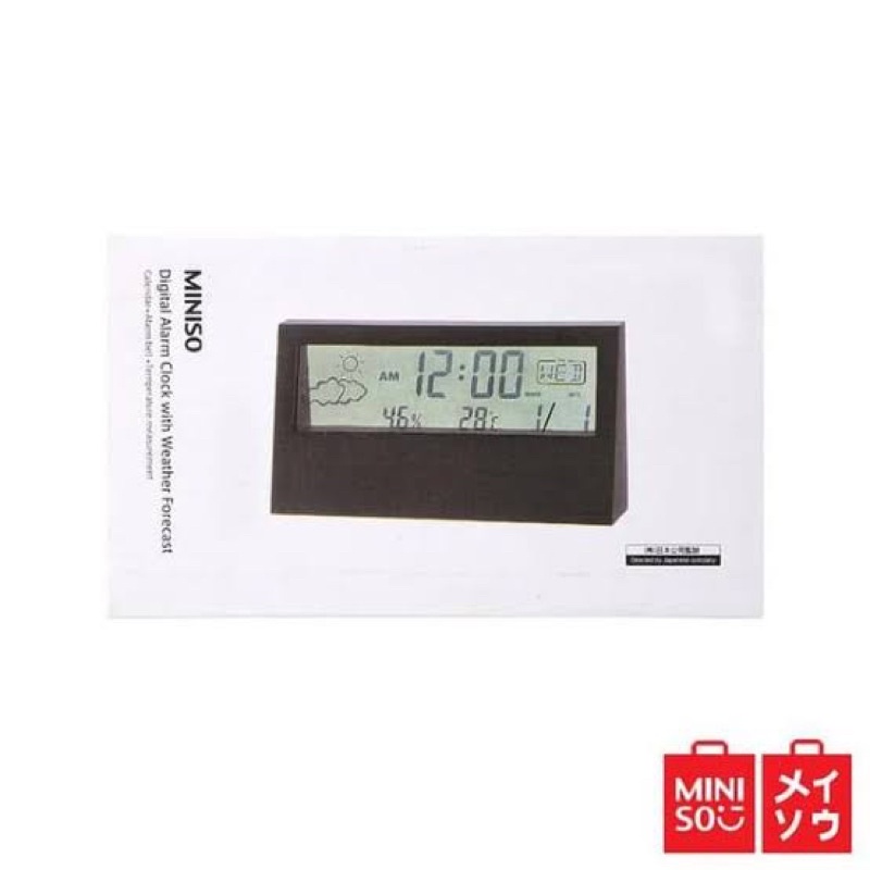 Jual Miniso Jam Estetik Hitam Official Digital Alarm Clock Weather
