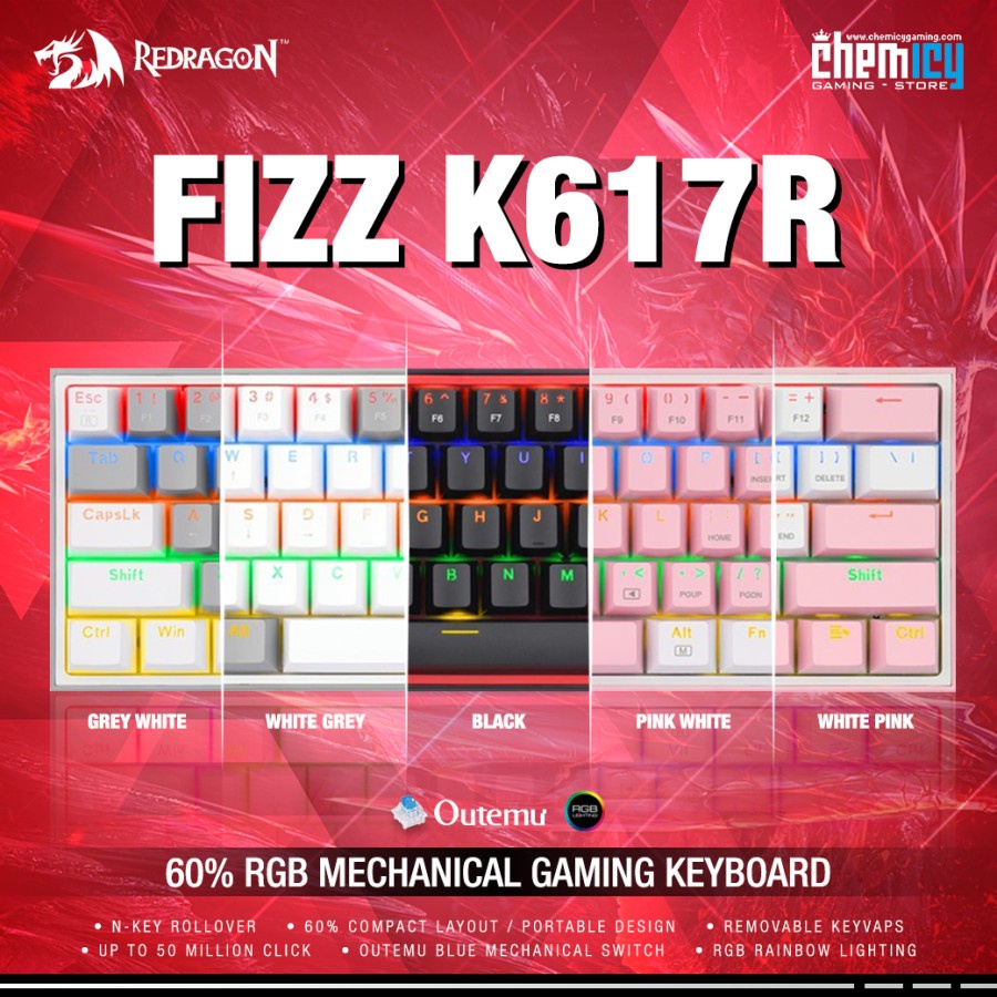 Jual Redragon K617R Fizz Rainbow 60% Mechanical Gaming Keyboard ...