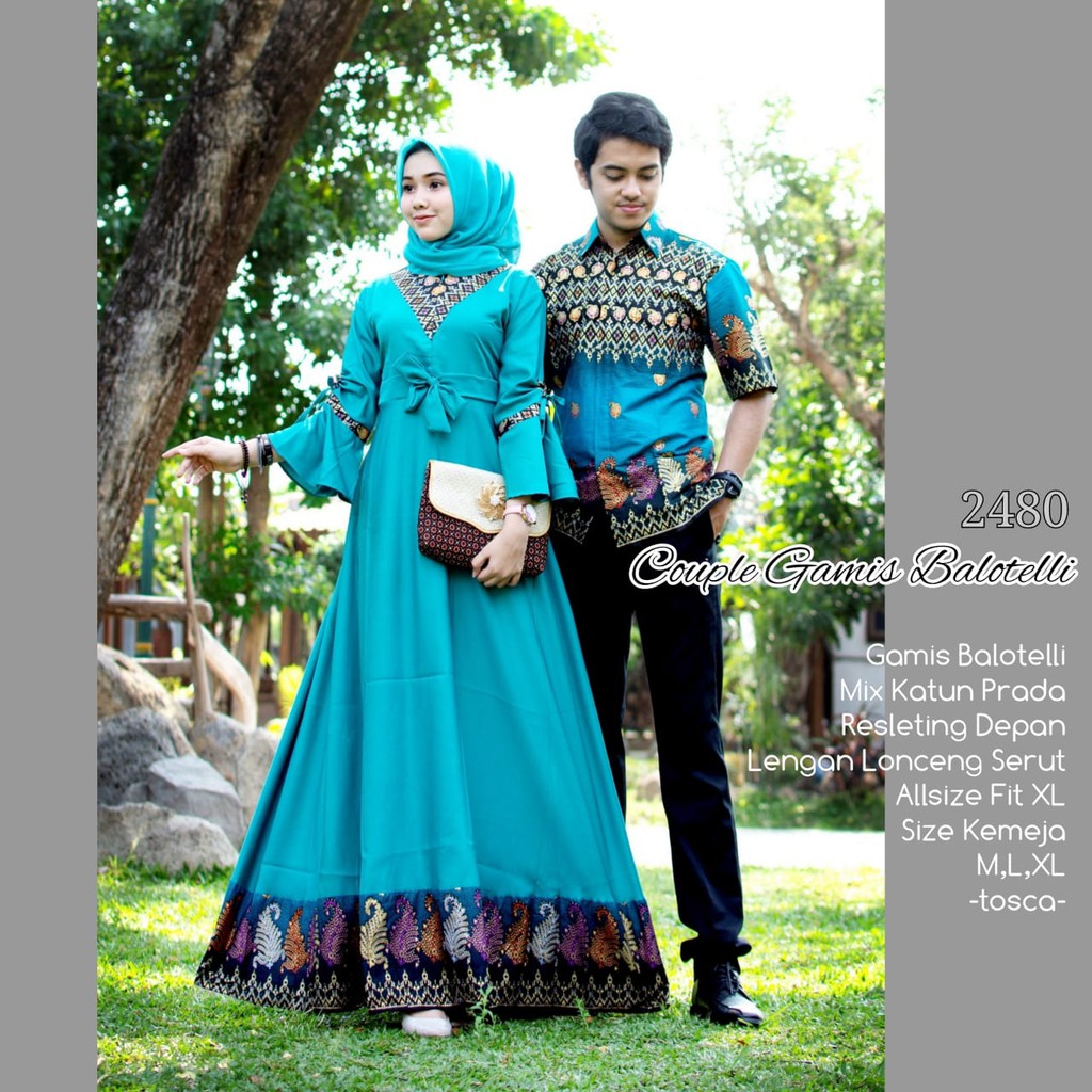 BAJU BATIK COUPLE MODEL GAMIS LENGAN LONCENG BALOTELLY TERBARU T2480