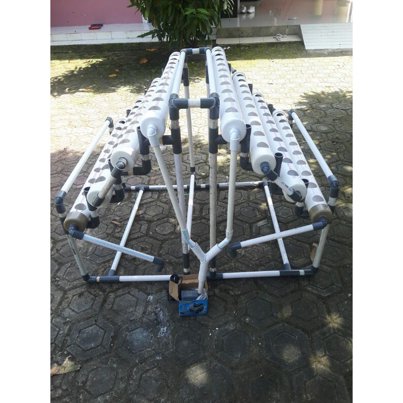 instalasi hidroponik dft 2 sisi 80 lubang plus pompa