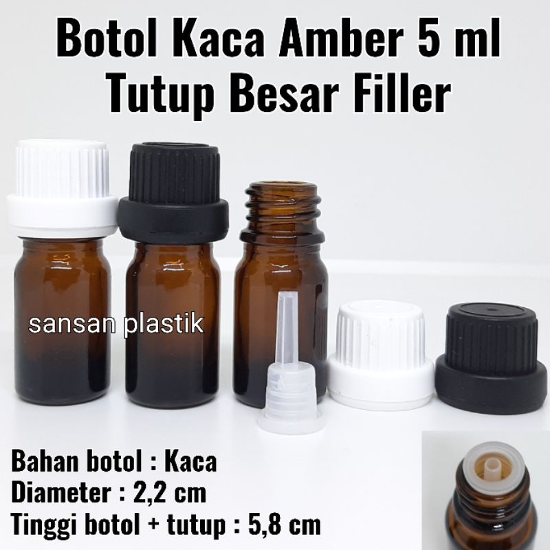 Jual Botol Kaca 5 ml amber tutup besar Filler / Botol kaca 5 ml Coklat ...