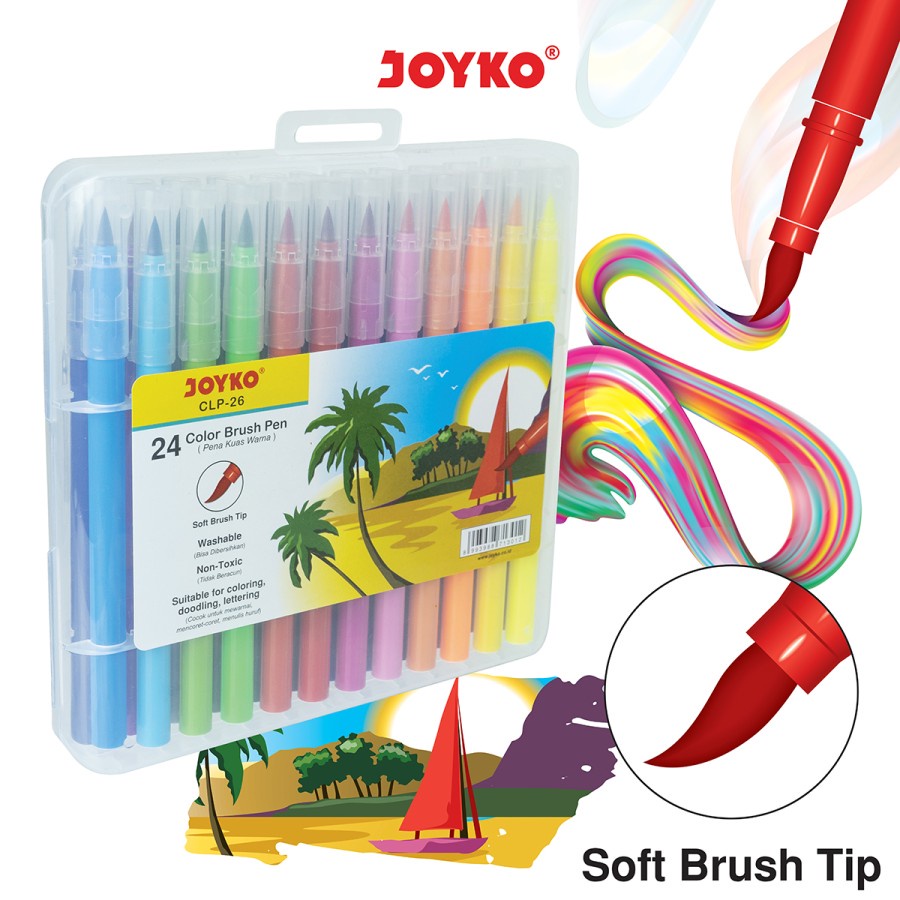 Jual SPIDOL KUAS BISA DICUCI 24 WARNA COLOR BRUSH PEN JOYKO CLP 26 WASHABLE COLORING FOR