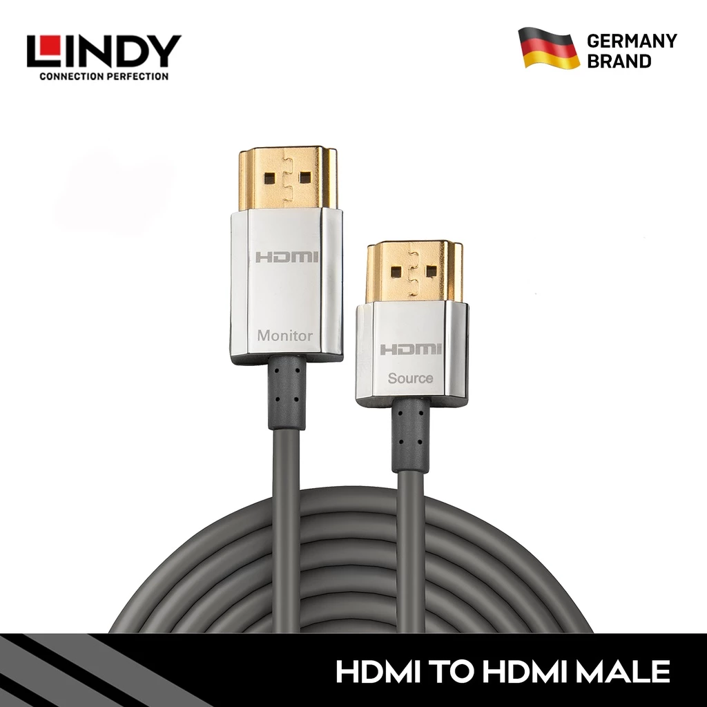 Kabel HDMI LINDY 3m 4.5m Cromo Ultra Slim HDMI 2.0 Cable Ethernet Flexible Lentur 4K HDR 18Gbps ARC 41675 41676