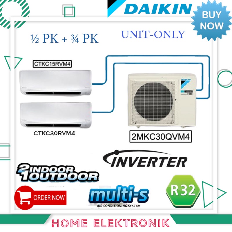 Jual AC DAIKIN MULTI S INVERTER 2MKC30QVM4 (CTKC15 + CTKC20) R32 UNIT ...