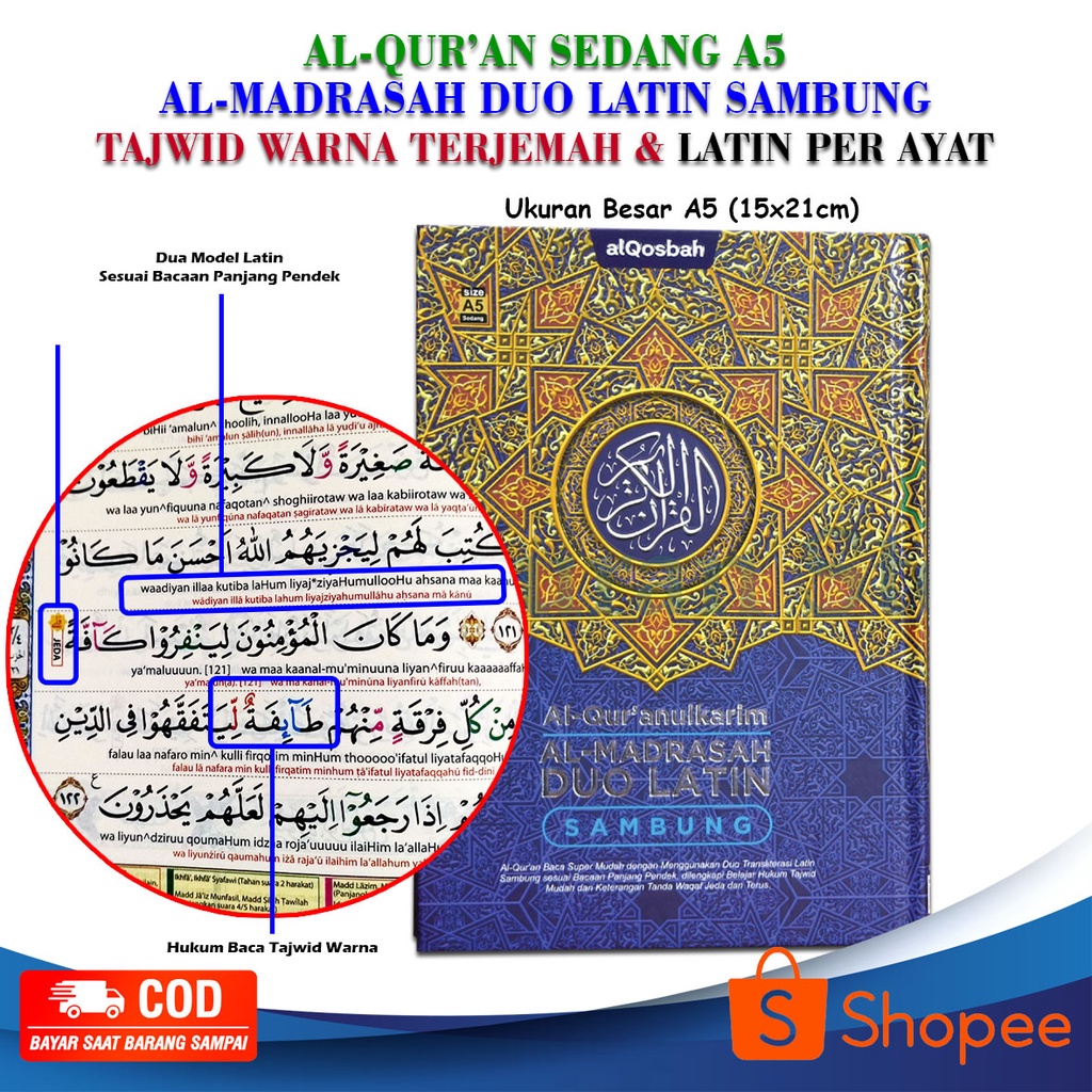 Jual Al Quran Al Madrasah Duo Latin ( A5 & A4 ) Alquran Tajwid Berwarna ...