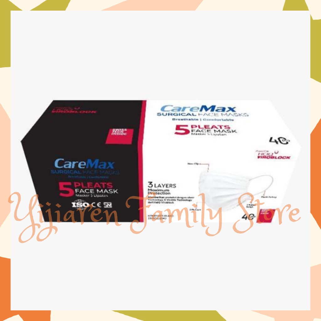 Jual Masker CareMax 5 Pleats Surgical HEIQ VIROBLOCK 3 Ply Earloop ...