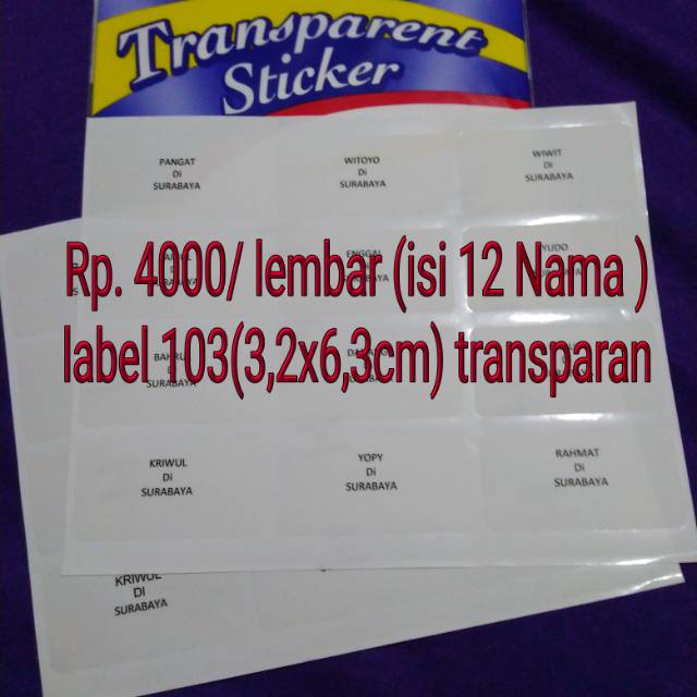 Jual Print Label Nama Undangan Transparan Shopee Indonesia 7202