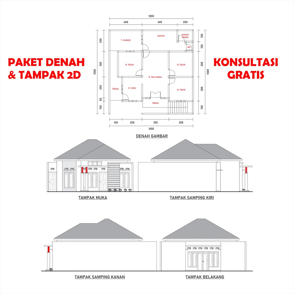 Jual Jasa Denah & Tampak Bangunan Arsitek Gambar Rumah Toko Ruko Apotek