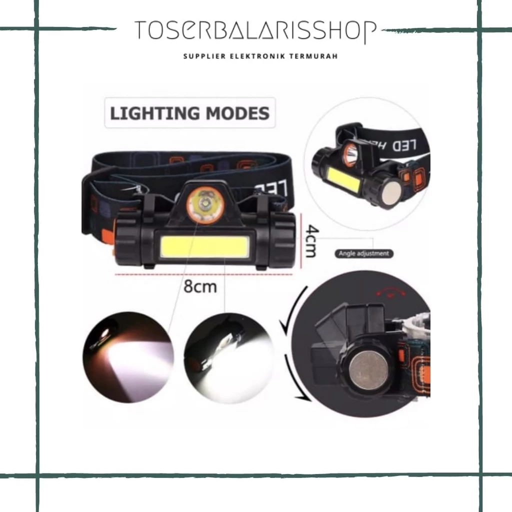 Headlamp COB Recharger, Senter Kepala LED 2in1, Senter Kepala | AutoStock